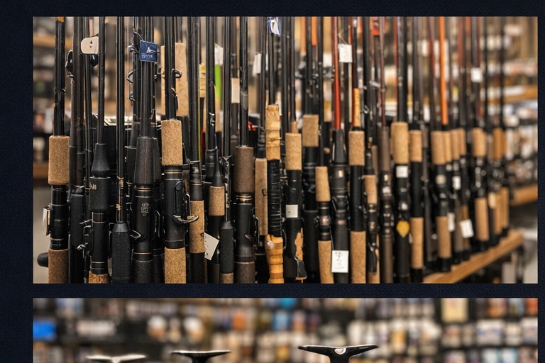 Fishing rods display in store